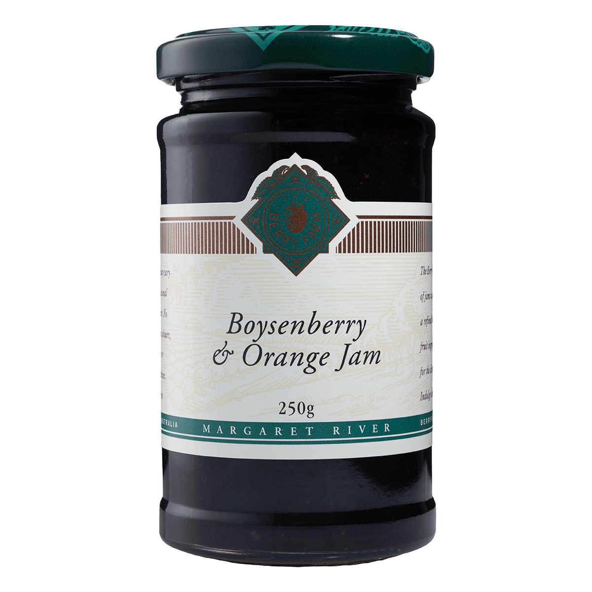 A jar of Boysenberry & Orange Jam